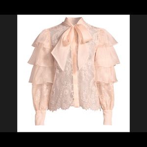 Alice + Olivia “Talulah Ruffle Tier Lace Blouse”